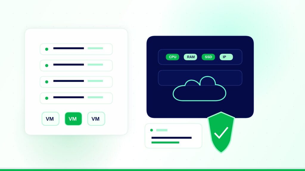Minh họa VPS là gì với máy chủ ảo, cloud server, WordPress và bảo mật theo màu thương hiệu VPSZET